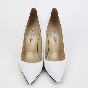 MANOLO BLAHNIK white leather BB pumps